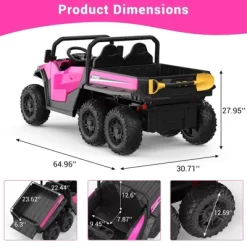 Garvee 24V 4WD 6-Wheel Ride On Dump Truck For Kids, 2-Seater Electric Truck With Remote Control, Motorized Dump Bed, Shovel, LED Lights & Music