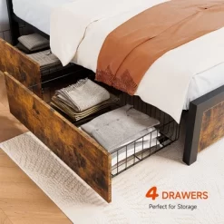 Full Size Bed Frame With 4 Storage Drawers And Headboard, Rustic Vintage Wood And Metal Bed Frame With Large Storage Space -Garvee GUEST 248f8422 1bdb 493a bc82 0061fa7a617b