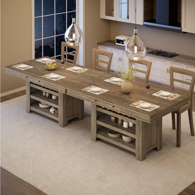 Garvee Counter Height Dining Table For 4-6, Farmhouse Tall Wooden Rectangular Bar Kitchen Table With Wine Rack Shelves 5 Garvee Counter Height Dining Table For 4-6, Farmhouse Tall Wooden Rectangular Bar Kitchen Table With Wine Rack Shelves - Image 3