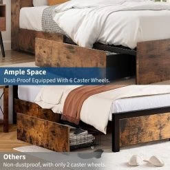 Full Size Bed Frame With High Storage Bookcase Headboard, Wood Bed Frame With 4 Storage Drawers, Built In Charging Station, Brown 16 Full Size Bed Frame With High Storage Bookcase Headboard, Wood Bed Frame With 4 Storage Drawers, Built In Charging Station, Brown -Garvee GUEST 24bf1e75 1f60 4d33 8335 4fc0c78c41db 2