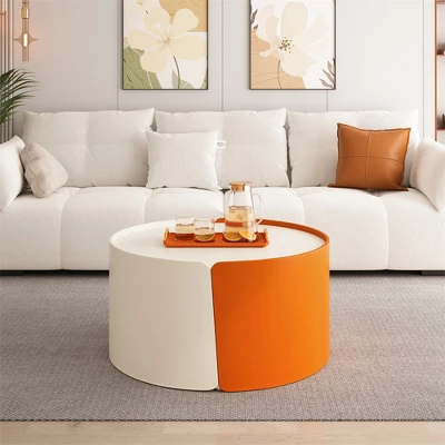 Nesting Coffee Table, Round Nesting Tables And End Tables For Small Space, Modern Side Tables With Extendable Sliding Tabletop, No Need Assembly 3 Nesting Coffee Table, Round Nesting Tables And End Tables For Small Space, Modern Side Tables With Extendable Sliding Tabletop, No Need Assembly