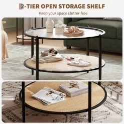 30" Rattan Coffee Table, 2-Tier Round End Table With Storage, Round Water-Wave Glass Metal Center Tables 14 30" Rattan Coffee Table, 2-Tier Round End Table With Storage, Round Water-Wave Glass Metal Center Tables -Garvee GUEST 24d95903 fbbf 4c56 aef7 88adea8eee4f
