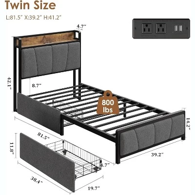 Garvee Upholstered Bed Frame With 2 Storage Drawers, Power Outlet, Queen Bed Platform With Storage Headboard, Noise Free, No Box Spring Needed 3 Garvee Upholstered Bed Frame With 2 Storage Drawers, Power Outlet, Queen Bed Platform With Storage Headboard, Noise Free, No Box Spring Needed