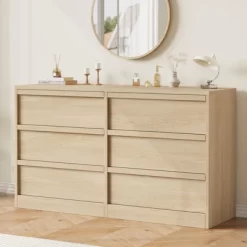 Garvee Modern Double Dresser Organizer With 6 Drawers Large Storage, Wooden Chest Of Drawers For Living Room, Bedroom, Nursery, Hallway -Garvee GUEST 26285a47 07d6 48c7 b54e 74adc9de3a89
