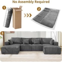 137" Sectional Couch Cloud Modular Modern U-Shaped Sofa With Chaise Lounge, Corduroy Fabric, No Assembly Required -Garvee GUEST 269452d9 0e82 4ca9 bc96 365af8126212