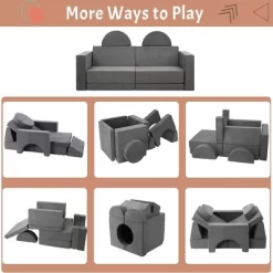 8Pcs Modular Kids Couch Sofa Set For Playroom Bedroom, Grey Comfort Toddler Convertible Sofa Foam Playset -Garvee GUEST 26b5ddcf abdc 4eef a52b 4cd9cf9b0ab2