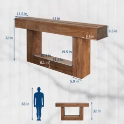 63" Long Console Table For Entryway, Wood Rectangular Sofa Table Behind The Couch, Farmhouse Entryway Tables For Entrance,Hallway,Living Room,Foyer