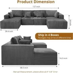 137" Sectional Couch Cloud Modular Modern U-Shaped Sofa With Chaise Lounge, Corduroy Fabric, No Assembly Required -Garvee GUEST 273a5f31 9959 45b3 9b58 611b121f9380