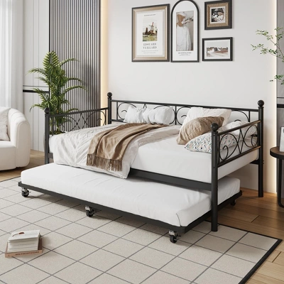 Twin Daybed With Trundle Bed, Heavy Duty Metal Twin Bed Frame With Pull Out Trundle 10 Twin Daybed With Trundle Bed, Heavy Duty Metal Twin Bed Frame With Pull Out Trundle - Image 8