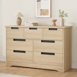 7 Drawer Dresser For Bedroom, Natural Oak Double Dresser Organizer With Embedded Handles, Wooden Chest Of Drawers For Living Room Nursery Hallway 13 7 Drawer Dresser For Bedroom, Natural Oak Double Dresser Organizer With Embedded Handles, Wooden Chest Of Drawers For Living Room Nursery Hallway -Garvee GUEST 274c8927 6044 4c45 8b26 4e7a437cf654