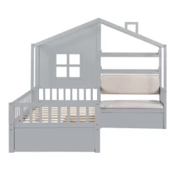 Twin Size House Bed With Sofa, Kids House Floor Bed Frame With 2 Drawers And Storage Shelf, Wooden Twin Platform Bed Frame 12 Twin Size House Bed With Sofa, Kids House Floor Bed Frame With 2 Drawers And Storage Shelf, Wooden Twin Platform Bed Frame -Garvee GUEST 28341fd4 546e 4e40 9ede 75bca113f043