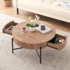 Garvee Coffee Table With Drawers Round Center Table Wood Look Circle Coffee Table Farmhouse Cocktail Table Metal Frame Living Room -Garvee GUEST 2844256b a1ae 4a9f 879f 19c11663c7df