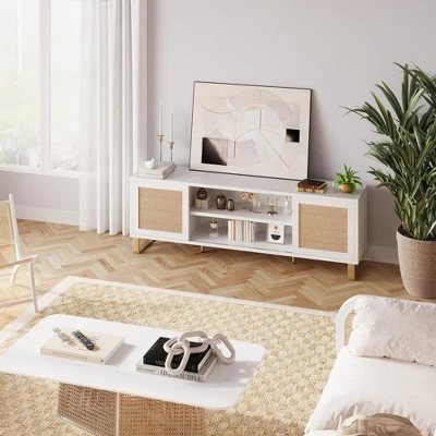 Garvee 65 Inch Rattan TV Stand, Entertainment Center With Doors And Shelves, Modern TV Console Table, Low TV Console Media Cabinet For Living Bedroom 9 Garvee 65 Inch Rattan TV Stand, Entertainment Center With Doors And Shelves, Modern TV Console Table, Low TV Console Media Cabinet For Living Bedroom - Image 7