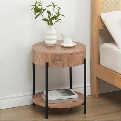 Garvee Round End Table Wood Side Table With Drawer For Living Room, Bedroom And Small Spaces, Brown 5 Garvee Round End Table Wood Side Table With Drawer For Living Room, Bedroom And Small Spaces, Brown - Image 3