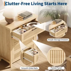 Fluted Drawer Dresser For Bedroom, Mid Century Modern Chest Of Drawers, Wooden Fluted Dresser Chest With Clothes Storage Cabinet, Oak & White 23 Fluted Drawer Dresser For Bedroom, Mid Century Modern Chest Of Drawers, Wooden Fluted Dresser Chest With Clothes Storage Cabinet, Oak & White -Garvee GUEST 2924e3cb 7474 4d78 a810 c8e391428cc4