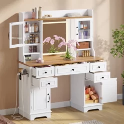 Vanity Desk With LED Lighted Mirror, Makeup Vanity Table With 5 Drawers, 4 Doors, And 3 Storage Shelves For Bedroom, Dressing Room 15 Vanity Desk With LED Lighted Mirror, Makeup Vanity Table With 5 Drawers, 4 Doors, And 3 Storage Shelves For Bedroom, Dressing Room -Garvee GUEST 294d83e9 8fa5 4fe3 a63f db80b0ea3d84