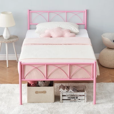 Twin Size Bed Frame With Headboard, Twin Bed Frame For Girls/Boys/Teens, Heavy Duty Metal Slat Support, No Box Spring Needed, Easy Assembly,Pink 3 Twin Size Bed Frame With Headboard, Twin Bed Frame For Girls/Boys/Teens, Heavy Duty Metal Slat Support, No Box Spring Needed, Easy Assembly,Pink