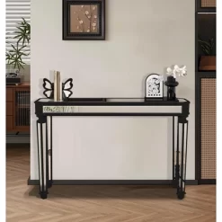 48" Black Mirror Console Table Vintage Wood Grain Carving Process Gorgeous And Noble For Entryway, Sofa Table,Living Room(48''W X 32.3''H X 18D) -Garvee GUEST 2963d337 6fcf 4214 bd6d 458747b7fa73