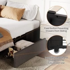 Full Size Bed Frame With 3 Storage Drawers, Fabric Upholstered Platform Bed, Wooden Slats Support, Dark Grey -Garvee GUEST 2a11f43c 39d6 40b5 81f4 aa3f7c0d2dfc 1