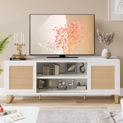 Garvee 65 Inch Rattan TV Stand, Entertainment Center With Doors And Shelves, Modern TV Console Table, Low TV Console Media Cabinet For Living Bedroom 3 Garvee 65 Inch Rattan TV Stand, Entertainment Center With Doors And Shelves, Modern TV Console Table, Low TV Console Media Cabinet For Living Bedroom