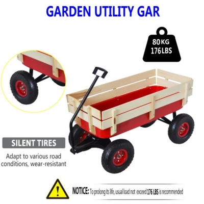 Steel Garden Cart Utility Wagon 176 LBS Large Loading Capacity Metal Garden Wagon All Terrain Pulling Cart With Wood Railing 6 Steel Garden Cart Utility Wagon 176 LBS Large Loading Capacity Metal Garden Wagon All Terrain Pulling Cart With Wood Railing - Image 4