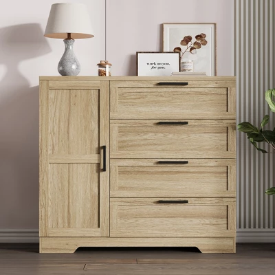 Garvee 43.3'' H Armoire Wardrobe Closet With 4 Drawers And 2 Doors, Hanging Rod, Multifunctional Wooden Dresser With Storage Closet 9 Garvee 43.3'' H Armoire Wardrobe Closet With 4 Drawers And 2 Doors, Hanging Rod, Multifunctional Wooden Dresser With Storage Closet - Image 7