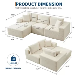 Sectional Sofa - L Shaped Boneless Cloud Couch With 67.5" Chaise, Reversible L/R Facing, No Assembly Required, Corduroy Fabric -Garvee GUEST 2b853da6 af56 45a3 96b1 5ef8f3b7e8d8