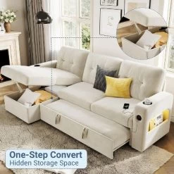 84 Inch Sleeper Sofa Couch, L-Shaped Sofa, Convertible Pull Out Sofa Bed With Storage, Charging Station, Led Lights, Modern Sectional Sofa -Garvee GUEST 2bbadc8c 41f5 4ae2 b6e8 a70eb634f0c7