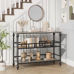 Garvee Console Table, 3-Tier Sofa Tables Narrow Entryway Table With Storage, 43" Behind Couch Table Industrial Hallway Table, Rustic Gray -Garvee GUEST 2bdac646 a026 4d0c 98d2 f54cad221165