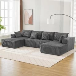 137" Sectional Couch Cloud Modular Modern U-Shaped Sofa With Chaise Lounge, Corduroy Fabric, No Assembly Required