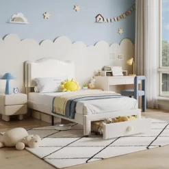 Garvee Upholstered Bed Frame For Kids With Storage Drawer And Scallop Headboard, No Box Spring Needed -Garvee GUEST 2c1b8b1e c2b9 4044 b134 4c921313dc9e