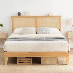 Deluxe Solid Wood Bed Frame With Natural Rattan Headboard,Platform Bed Frame, Mattress Foundation, Noise-Free, No Box Spring Needed -Garvee GUEST 2c340f7b ecce 4633 a553 50fb83737832