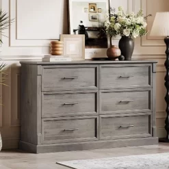 6 Drawer Dresser For Bedroom, Framhouse Large Chest Of Drawers With Metal Handles, Rustic Double Wood Dresser, Storage Dressers Organizer -Garvee GUEST 2d32544f bbc0 4dff 9b5d 6fea4a96b2e7