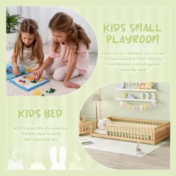 Twin Size Toddler Floor Bed Frame With Safety Guardrails, Doors, Wood Slat Support Bed, Detachable Platform Bed For Kids Girls Boys Natural -Garvee GUEST 2d3c0013 f0b8 409c bef9 158f01f147fd