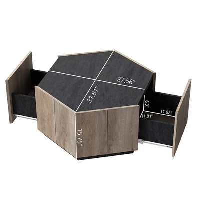 Coffee Table Hexagonal Wood Rural Style Table With 2 Storage Drawers Center Table For Living Room Bedrooms Light Oak 3 Coffee Table Hexagonal Wood Rural Style Table With 2 Storage Drawers Center Table For Living Room Bedrooms Light Oak