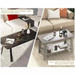 Coffee Table, 2-Tier Living Room Table Rectangular Center Table With Storage Shelf, Farmhouse Wood Coffee Table For Small Spaces, Easy Assembly, Gray -Garvee GUEST 2d9d2a7a 5581 4894 8ed8 9981c098c2ca