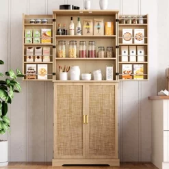 Pantry Cabinet, Kitchen Storage Cabinets With Doors And Shelves, 72" Tall Farmhouse Rattan Pantries With Drawers For Dining Room, Living Room -Garvee GUEST 2da804b2 b15e 4f6d 9877 7cdd1a380f6e