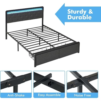 Garvee Queen Bed Frame With 2 Storage Drawers, LED Lights Upholstered Platform Bed With Heavy Duty Metal Slats, No Box Spring Needed, Noise Free 4 Garvee Queen Bed Frame With 2 Storage Drawers, LED Lights Upholstered Platform Bed With Heavy Duty Metal Slats, No Box Spring Needed, Noise Free - Image 2