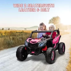 2-Seater 24V Ride-On UTV – Powerful 4WD Electric Car For Kids With Remote Control, Shock Absorbers, Leather Seats, Music & Lights