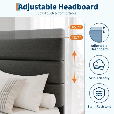 Bed Frame With Adjustable Headboard, Heavy Duty 1000lb Support, No Box Spring Needed, Dark Grey Upholstered Platform Base, Easy Assembly 8 Bed Frame With Adjustable Headboard, Heavy Duty 1000lb Support, No Box Spring Needed, Dark Grey Upholstered Platform Base, Easy Assembly - Image 6