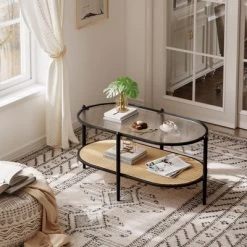 2-Tier Rattan Coffee Table, Boho Oval Coffe Table With Tempered Glass Top 15 2-Tier Rattan Coffee Table, Boho Oval Coffe Table With Tempered Glass Top -Garvee GUEST 2e5053d8 ca91 473f 84ad 9402d24db3c8