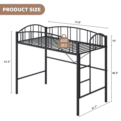 Garvee Loft Bed Twin Size, Heavy Duty Metal Loft Bed Frame With Arched Guardrail And Safety Ladder, Space-Saving, No Box Spring Needed, Black 3 Garvee Loft Bed Twin Size, Heavy Duty Metal Loft Bed Frame With Arched Guardrail And Safety Ladder, Space-Saving, No Box Spring Needed, Black