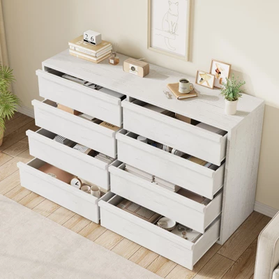 Garvee 8 Drawer Dresser For Bedroom, 54" White Double Dresser Organizer With Concave Handle, Modern Chest Of Drawer For Bedroom Living Room Nursery 3 Garvee 8 Drawer Dresser For Bedroom, 54" White Double Dresser Organizer With Concave Handle, Modern Chest Of Drawer For Bedroom Living Room Nursery