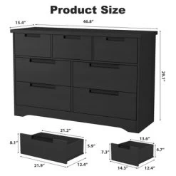 7 Drawer Dresser For Bedroom, Black 7 Chest Of Drawers With Embedded Handles, Wooden Dresser Organizer Tv Stand For Living Room Nursery Hallway -Garvee GUEST 2eaf1952 33bc 4d46 af0b a0522b195b5e