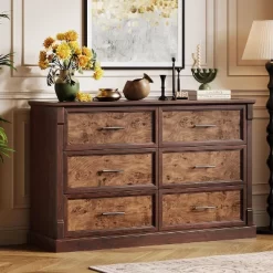 6 Drawer Dresser For Bedroom, Framhouse Large Chest Of Drawers With Metal Handles, Rustic Double Wood Dresser, Storage Dressers Organizer -Garvee GUEST 2eb175f6 fc66 4040 9f66 0afc761889e8