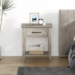 Garvee Nightstands Set Of 2, Industrial Side/End Tables With Drawer And Storage Shelf, Night Stands For Bedroom, Living Room, 2 Pack, Grey -Garvee GUEST 2eb36300 898d 4900 9c90 a98638861905