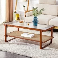 Modern Rattan Coffee Table,Rectangular Center Table With Tempered Glass Tabletop,2 Tier Wood Tea Table For Living Room Office Bedroom 18 Modern Rattan Coffee Table,Rectangular Center Table With Tempered Glass Tabletop,2 Tier Wood Tea Table For Living Room Office Bedroom -Garvee GUEST 2ef87846 8509 4249 8db6 88fdb43b2cdd