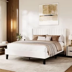 Bed Frame With Vertical Channel Tufted Wingback Headboard, Upholstered Platform Bed Frame With Strong Wooden Slats Support -Garvee GUEST 2f12c2f9 4fe2 45b4 a13e 65fabcca5205
