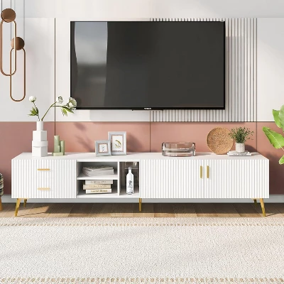 Modern TV Stand With Storage Drawer, Entertainment Center With 2 Cabinet Doors And 2 Drawers, Low Profile TV Cabinet For TVs Up To 75 Inch 9 Modern TV Stand With Storage Drawer, Entertainment Center With 2 Cabinet Doors And 2 Drawers, Low Profile TV Cabinet For TVs Up To 75 Inch - Image 7