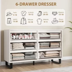 6 Dresser For Bedroom, 47.2" Wide Dresser, Freestanding Vertical Drawer Cabinet With Storage, Wooden Closet Storage Chest For Living Room, Hallway -Garvee GUEST 2f452cfb 7df0 49b5 aed4 de7804bf6577